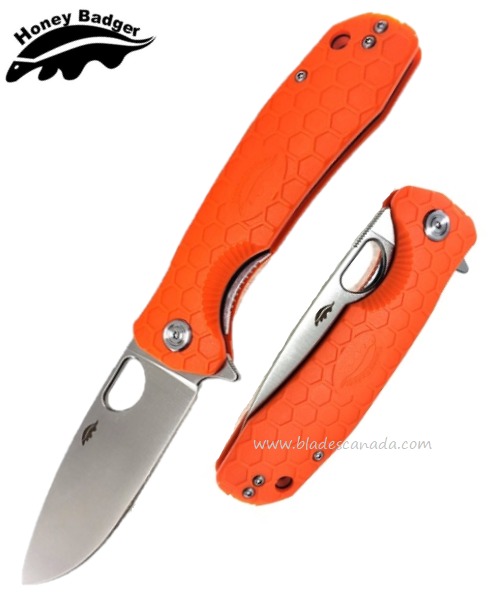 Honey Badger Large Flipper Folding Knife, No Choil, D2 Steel, FRN Orange, HB1044 - Click Image to Close